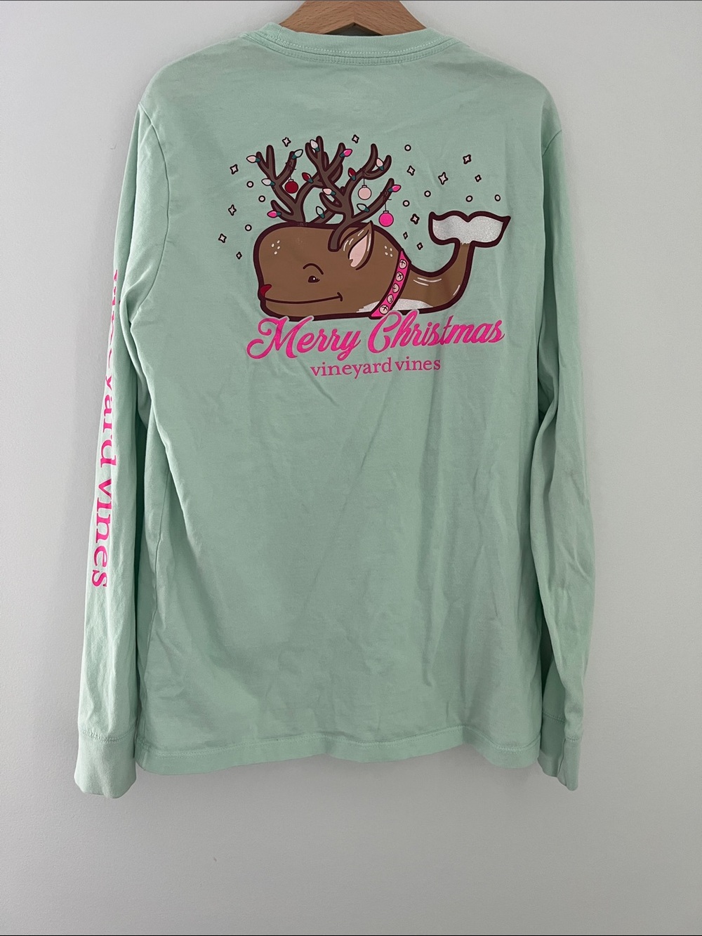 Vineyard Vines | Kids Mint Long Sleeve Pocket Tee with Whale Antler Patch Sz M